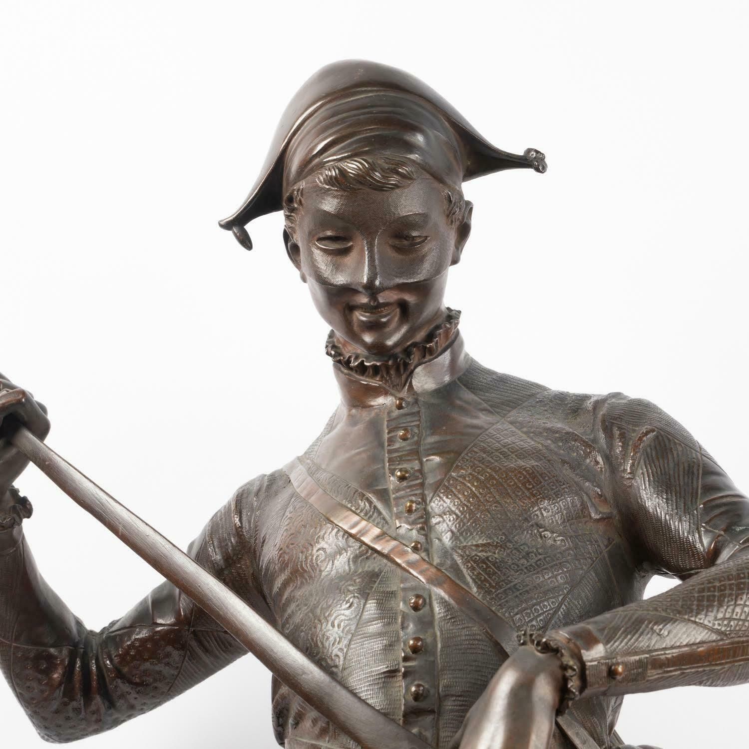 A Large Bronze Sculpture Of The Harlequin By Paul Dubois, 19th Century. photo for sale