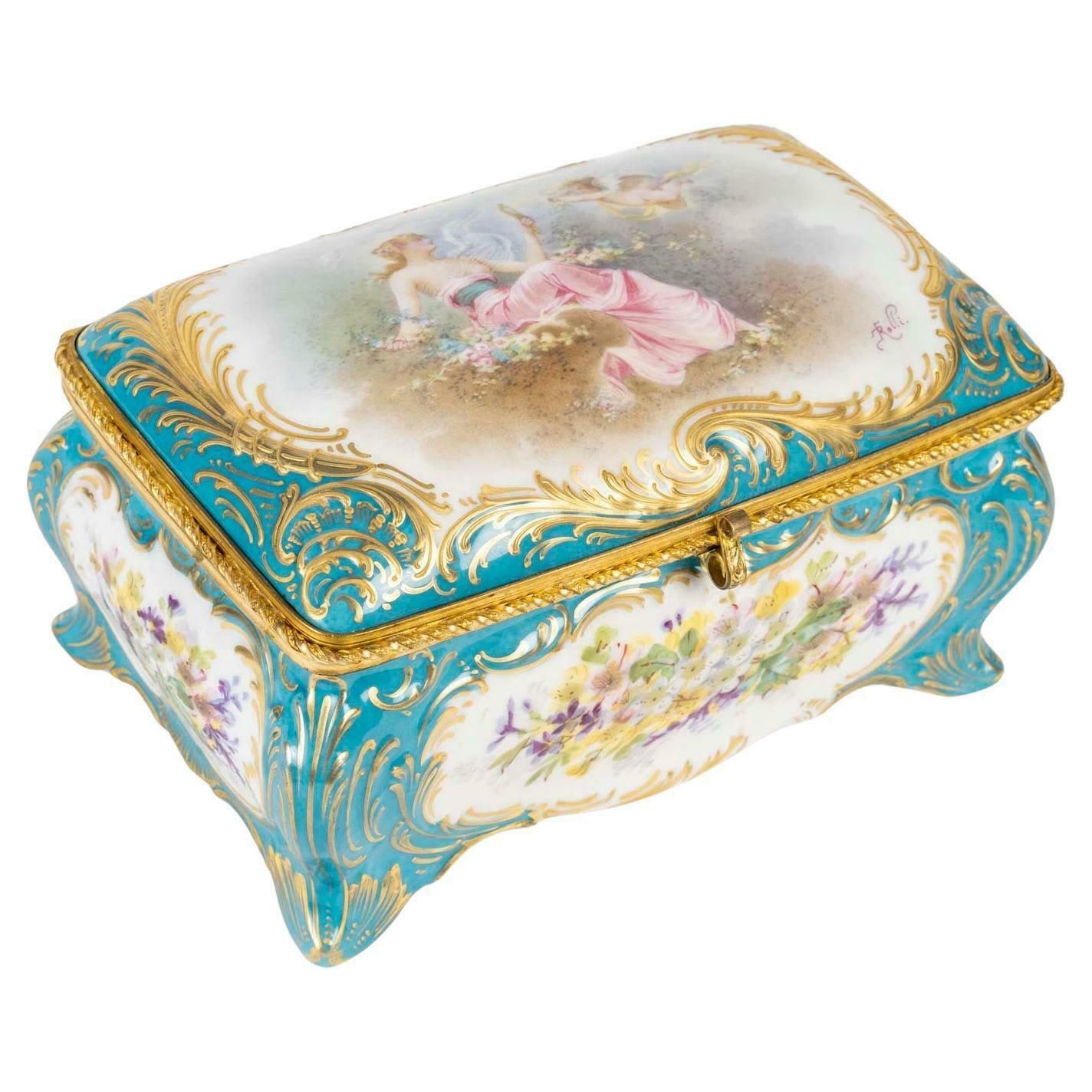 Sèvres Porcelain Box, Gilt Brass Mounting, 19th Century, Napoleon III Period.