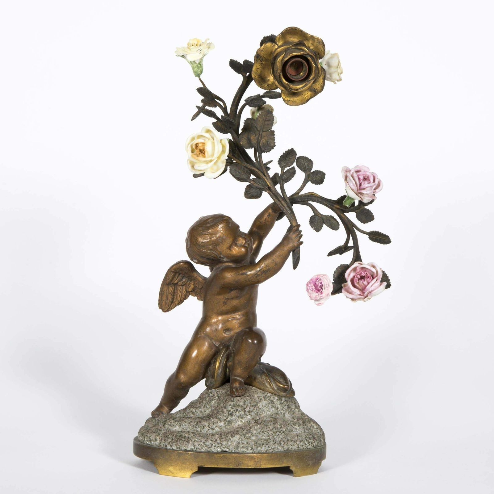 Pair Of Table Lamps In Patinated Bronze, Porcelain And Granite,  19th Century. photo vinterior