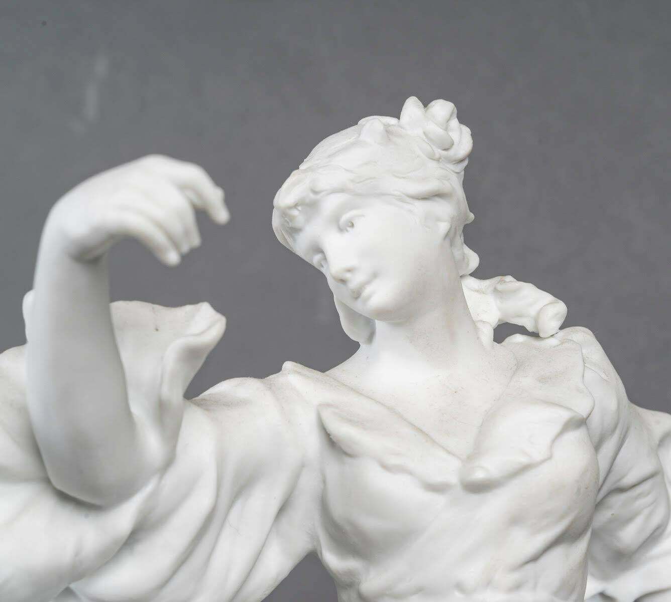 Pair Of Biscuit Sculptures, 1900, On An Attractive Gilded Carved Wood Base. photo furniture