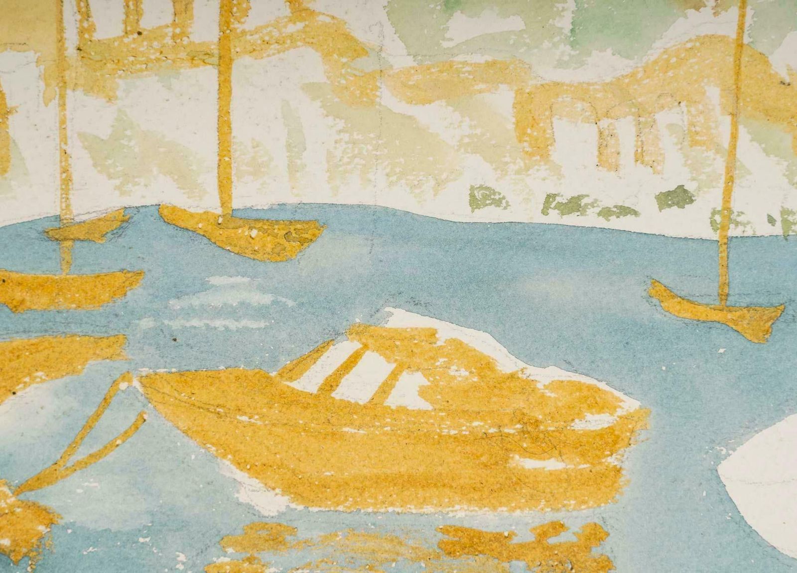Watercolour Of A Port With Its Boats, 20th Century. photo for sale