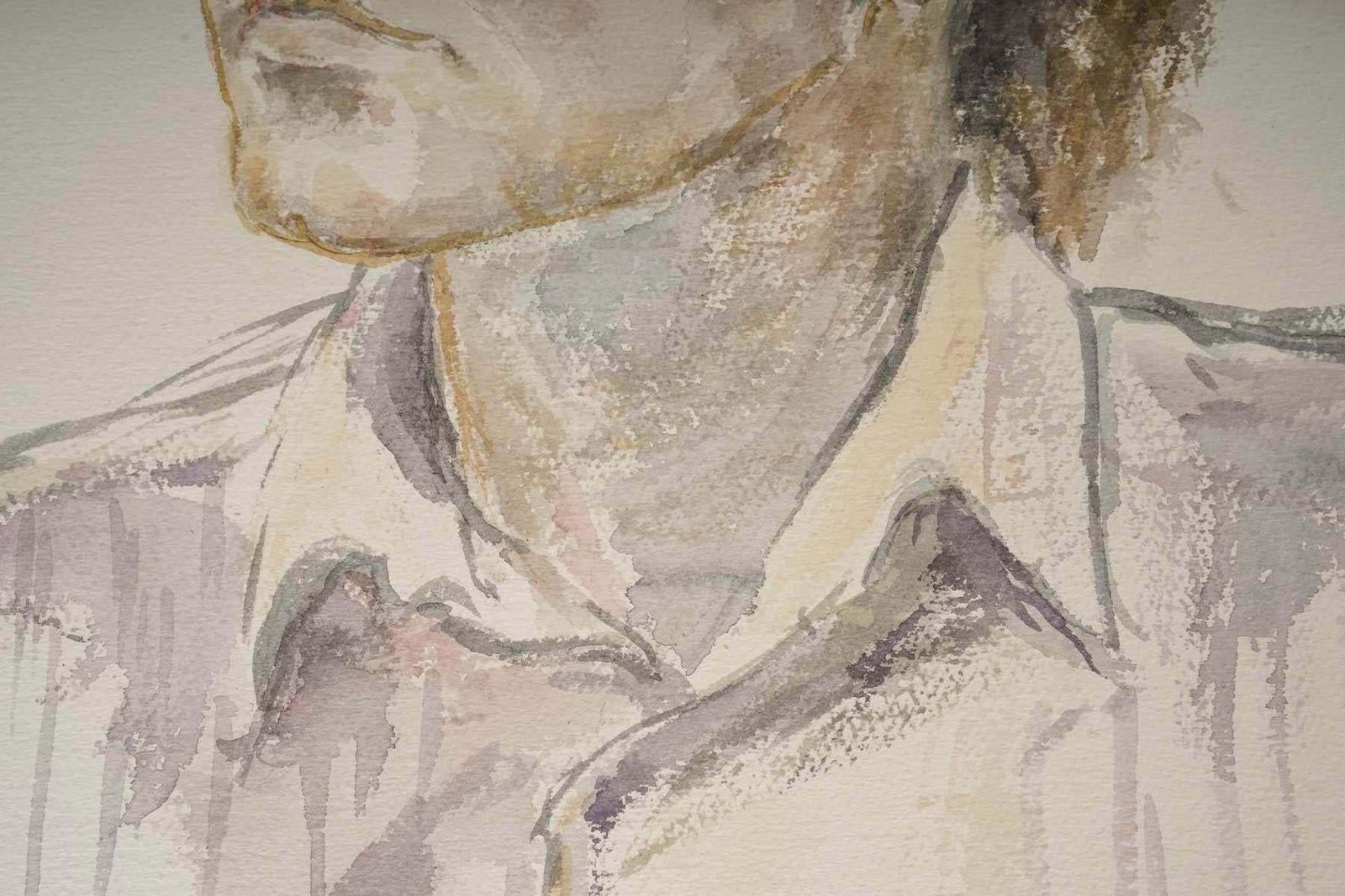 Watercolour Portrait Of A Man By Evelyne Luez, 20th Century. photo Art