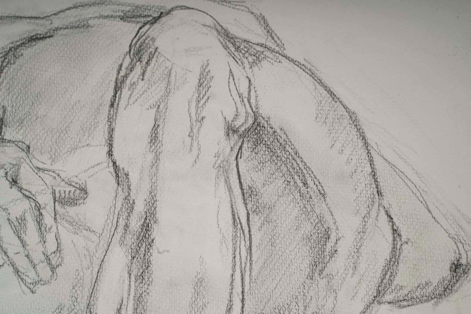 Drawing Of A Sleeping Nude Man By Evelyne Luez, 20th Century. photo Art
