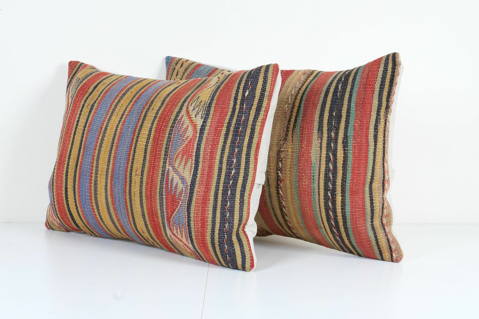 Striped Turkish Kilim Pillow, Bohemian Kilim Pillow, Wool Unique Rustic Pattern Turkish Kilim Pillow, Interior Designer Decor 16'' X 24'' photo furniture