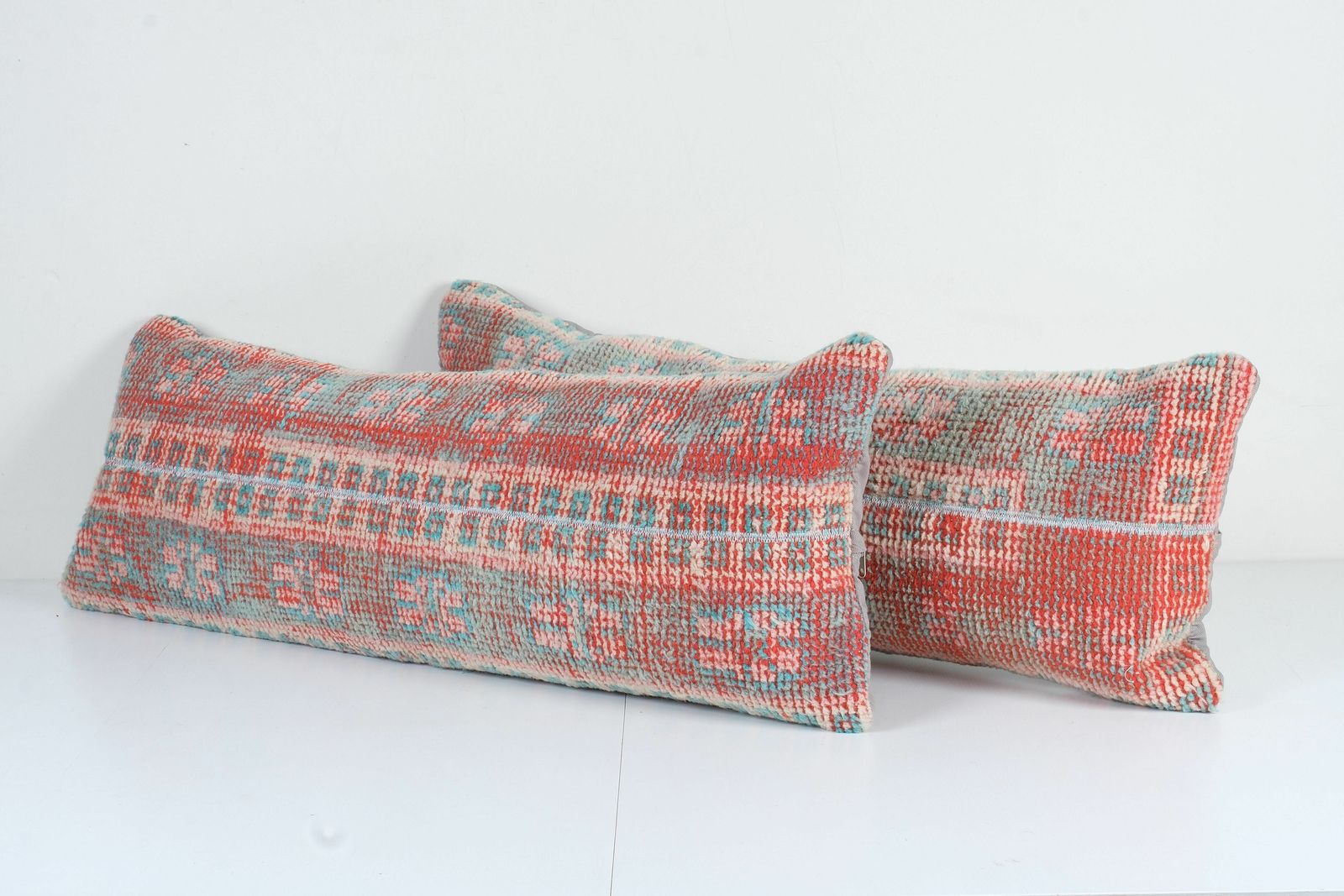 Turkish Oushak Pillow Cover, Set Of Two Red Queen Boho Woven Bedding Kilim Pillow Cover, Oversize Turkish Carpet  14'' X 35'' photo Textiles