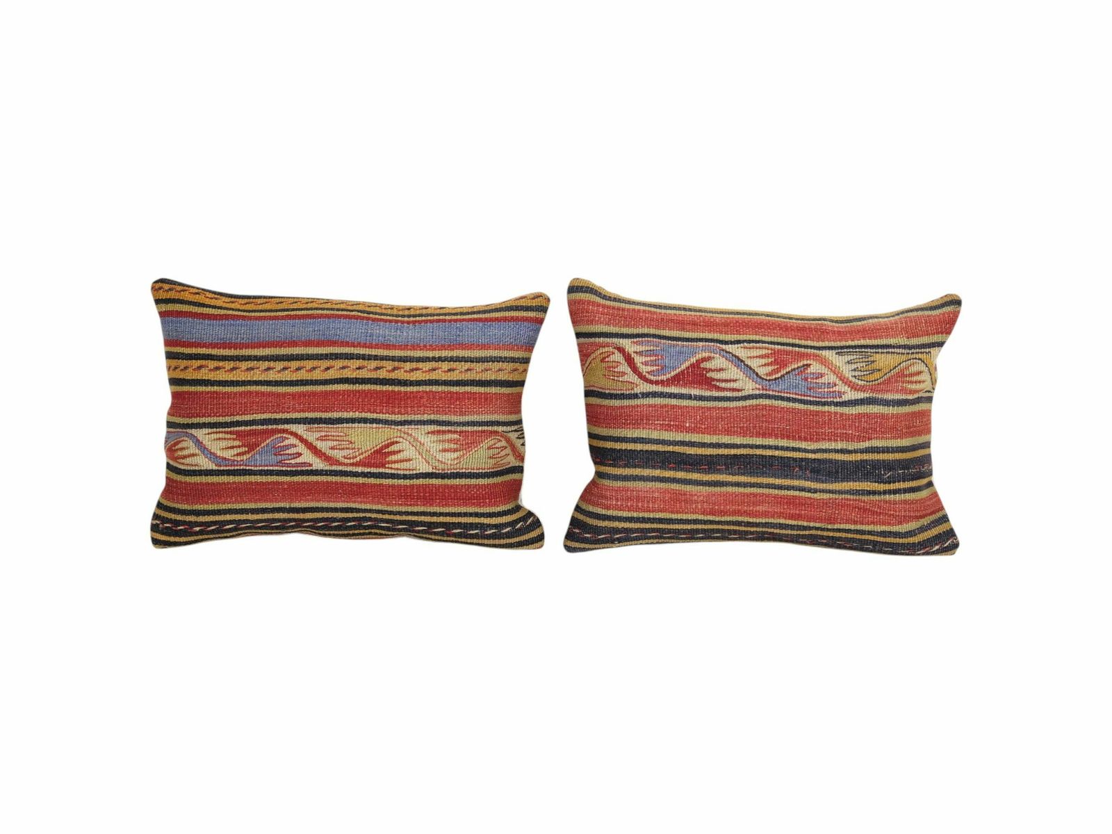 Cottage Decor Kilim Lumbar Pillow Cover, Set Of Two Unique Patterned Throw Lumbar Pillow, Handmade Turkish Lumbar Pillow