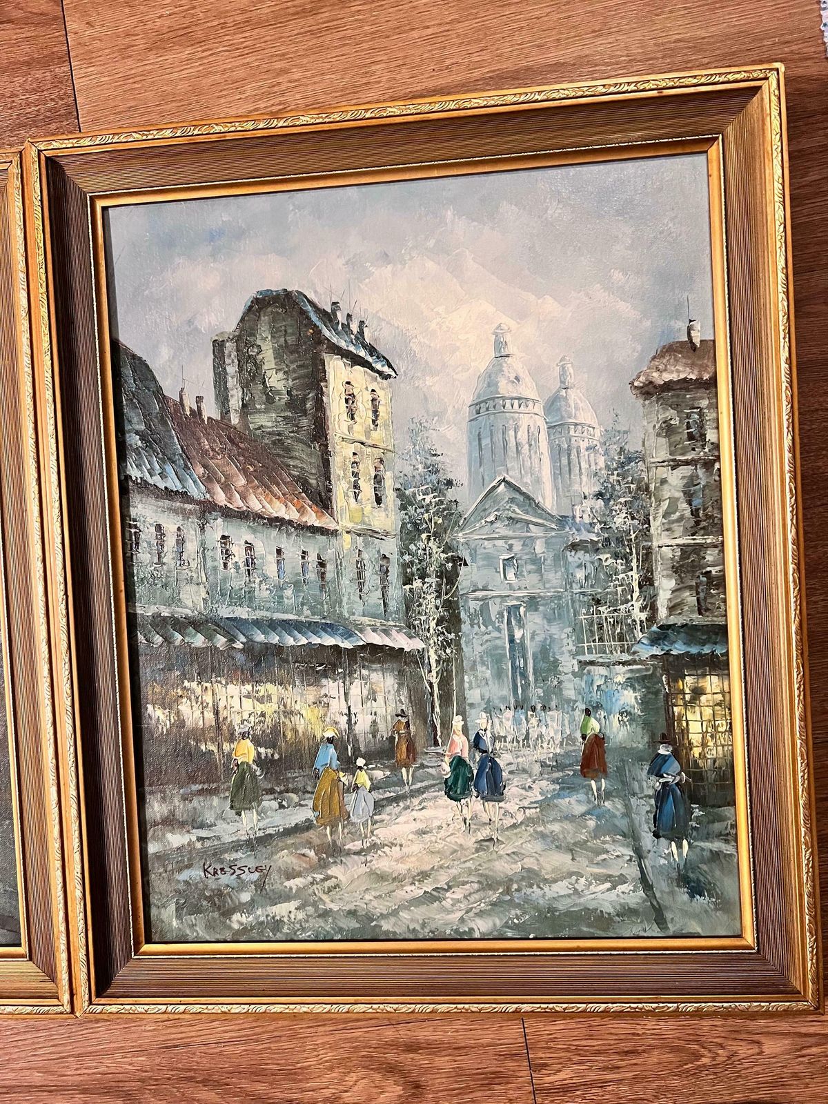Oil Painting On Wood Montmartre Paris". Signed Kressley photo for sale