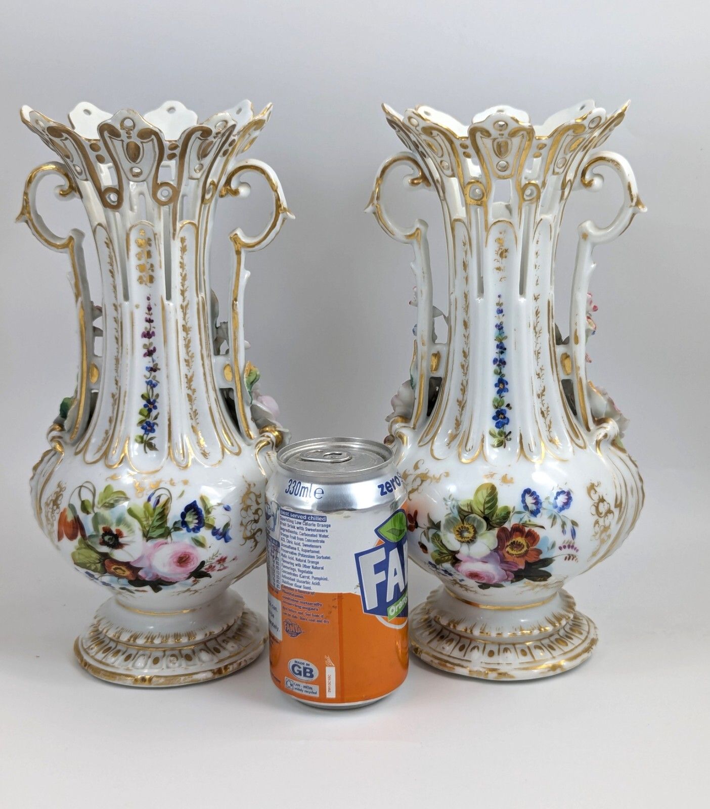 A Pair Of Old Paris Porcelain Vases, C. 19th Century photo vintage