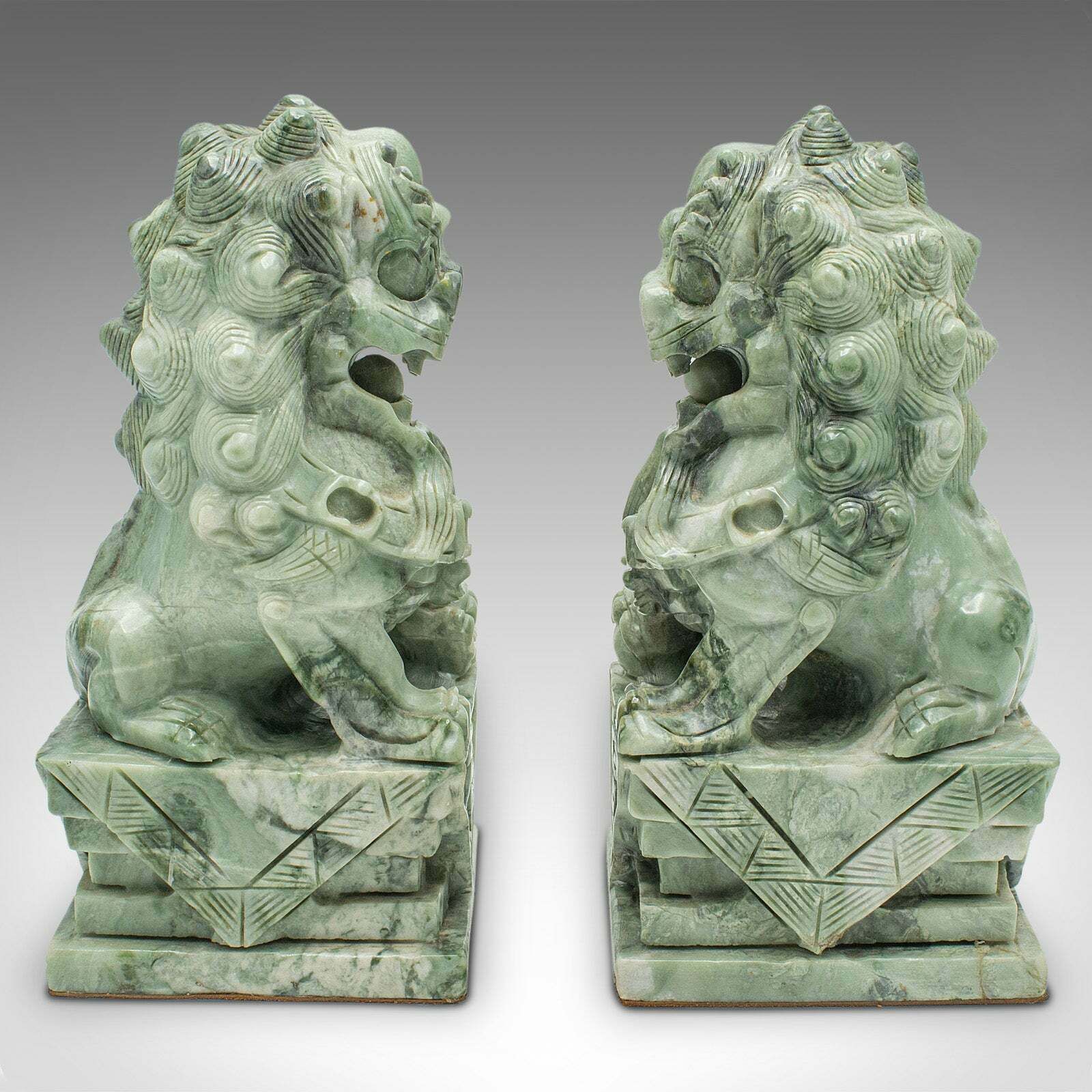 Pair Of Antique Oriental Bookends, Chinese, Jade Marble, Dog Of Fo, Victorian photo Home Decor