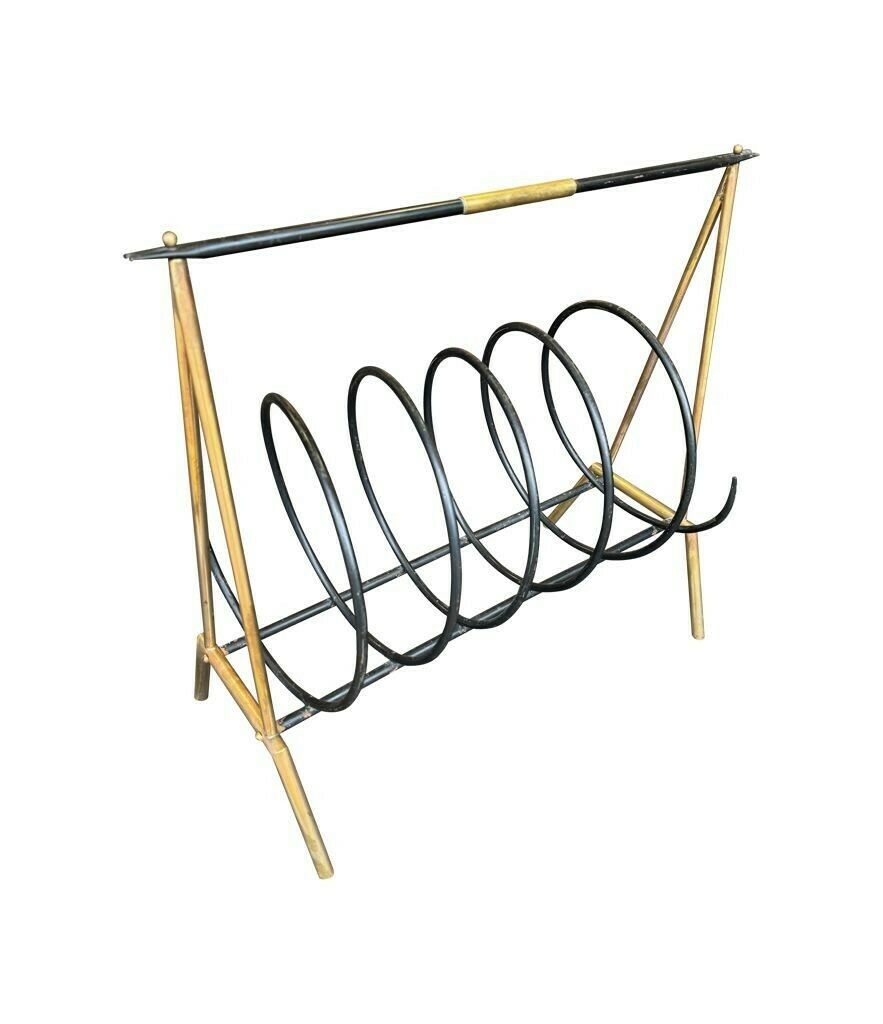 An Unusual Italian 1950s Brass And Black Lacquered Spiral Magazine Rack photo furniture