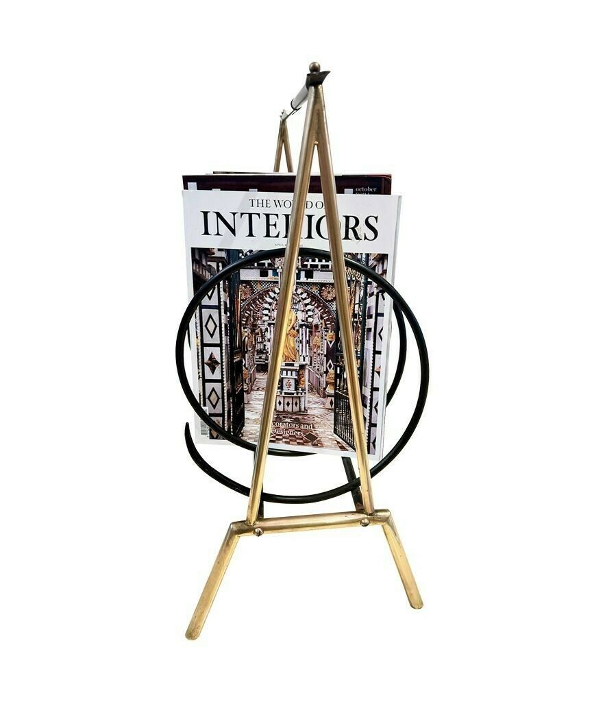 An Unusual Italian 1950s Brass And Black Lacquered Spiral Magazine Rack photo 595.0