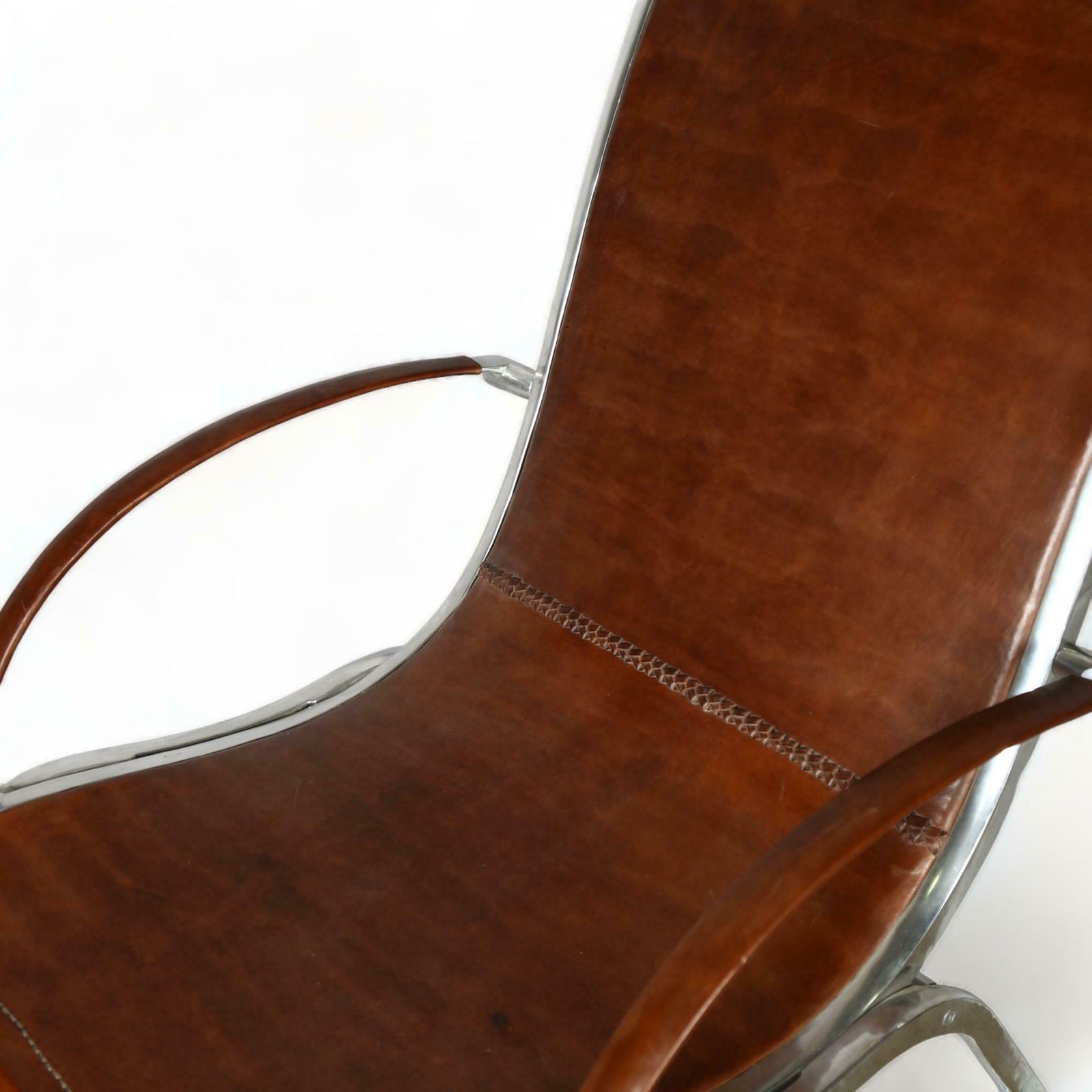 A Mid Century Cognac Brown Leather And Chrome Lounge Armchair photo Furniture