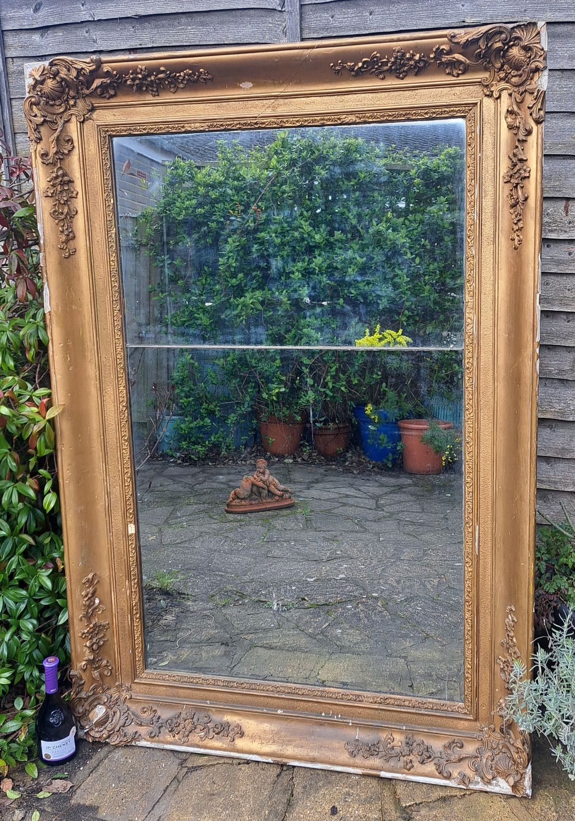 Large French Gilt Mercury Split Glass Mirror Early 1800's