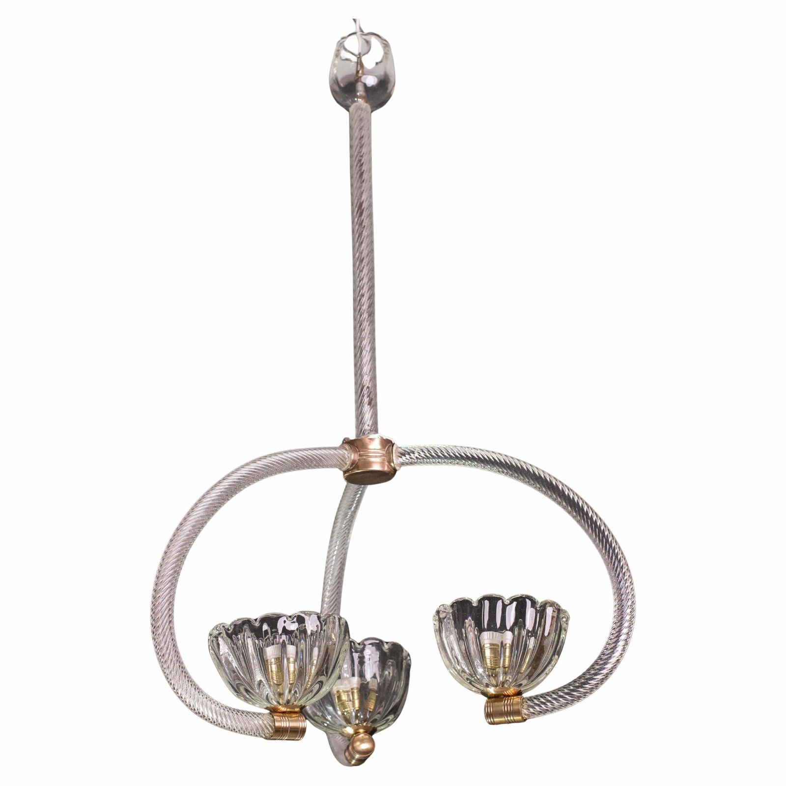 Fantastic 3 Cup Barovier E Toso Art Deco Chandelier, 1940s