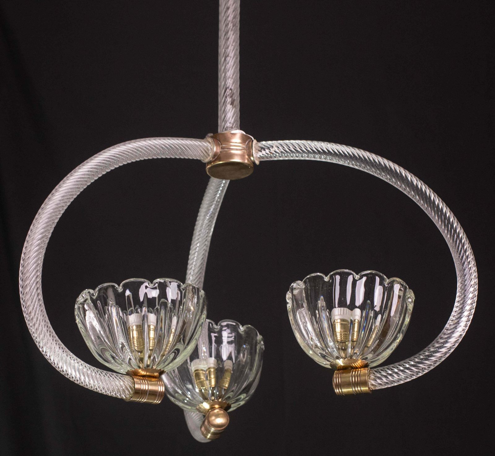 Fantastic 3 Cup Barovier E Toso Art Deco Chandelier, 1940s photo Lighting