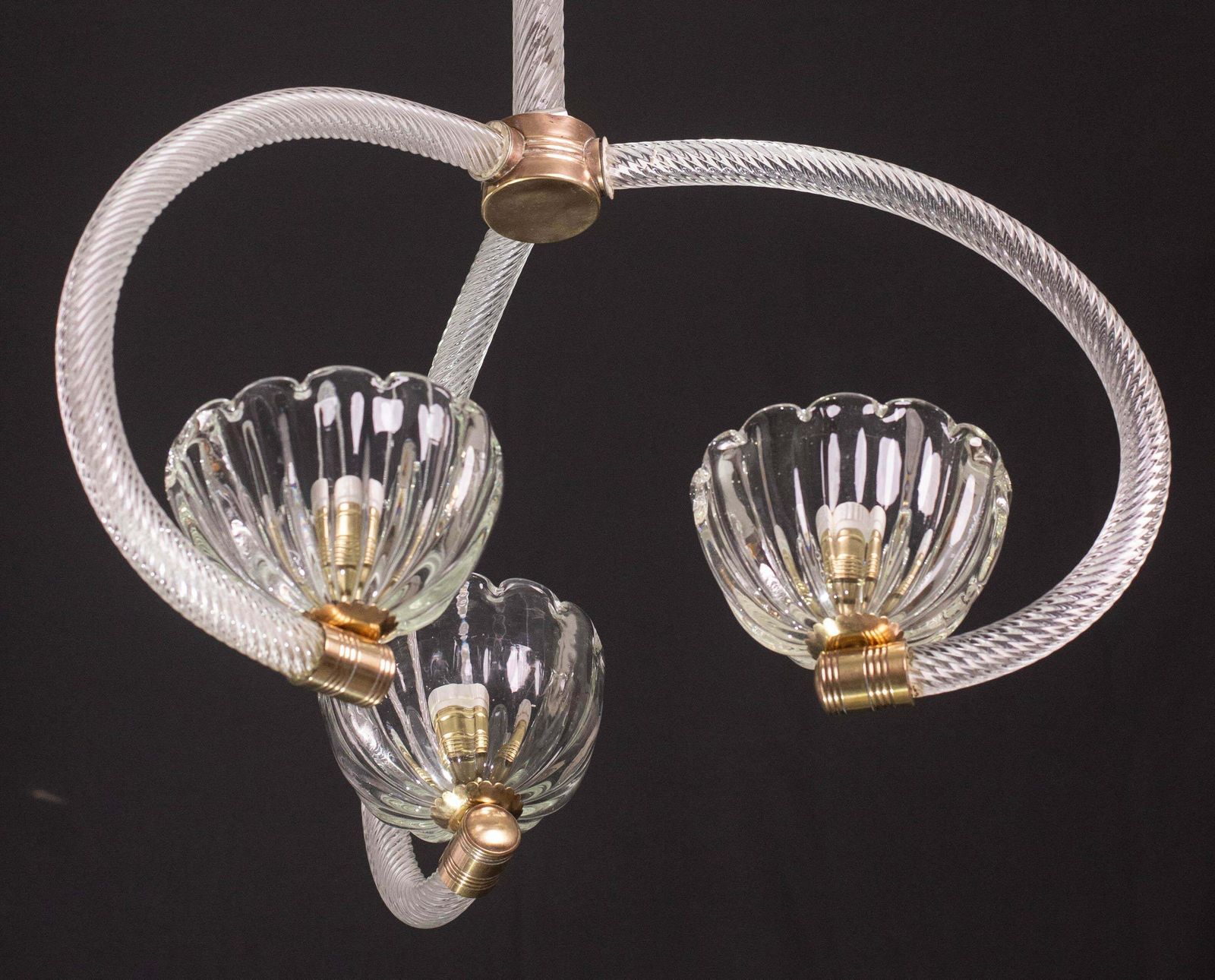 Fantastic 3 Cup Barovier E Toso Art Deco Chandelier, 1940s photo buy