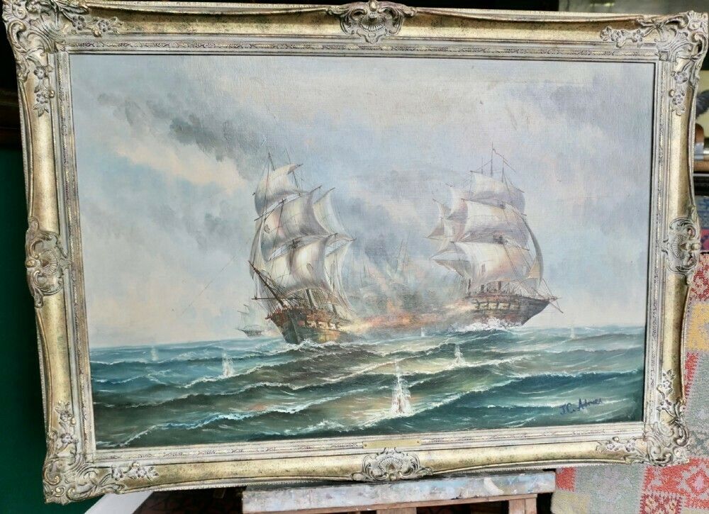 Oil On Canvas The Smoke 0f Battle Signed J.C.Ambrose photo furniture