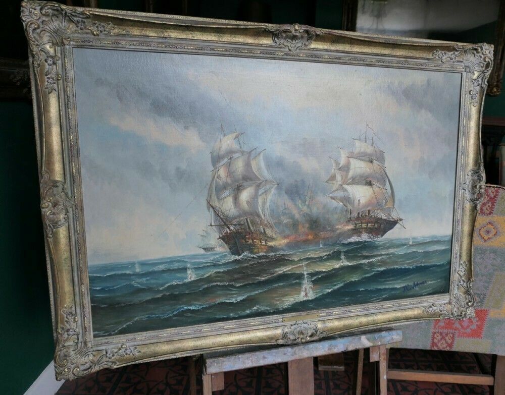 Oil On Canvas The Smoke 0f Battle Signed J.C.Ambrose photo Art