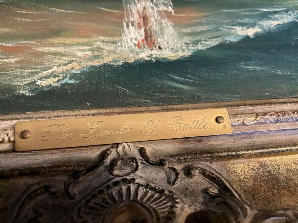 photo for sale Oil On Canvas The Smoke 0f Battle Signed J.C.Ambrose