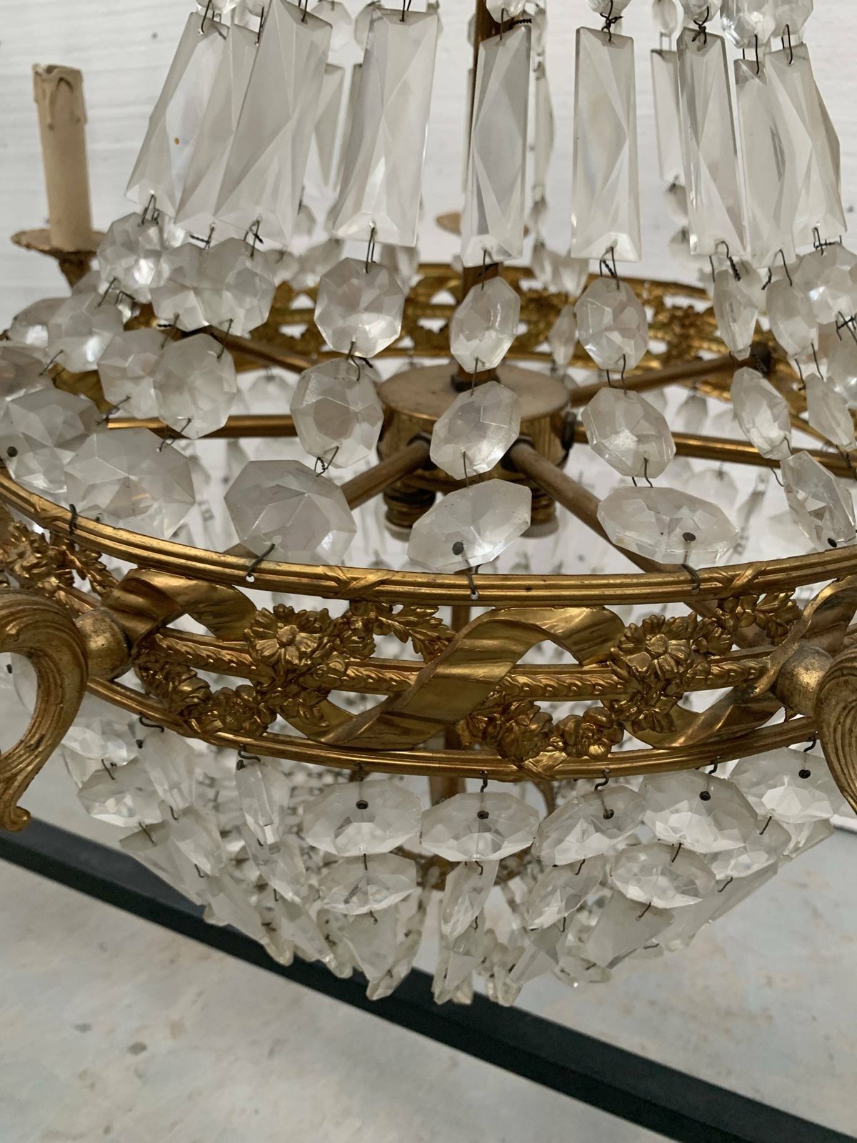 20th Century Bronze Basket Chandelier With Tassels photo vinterior