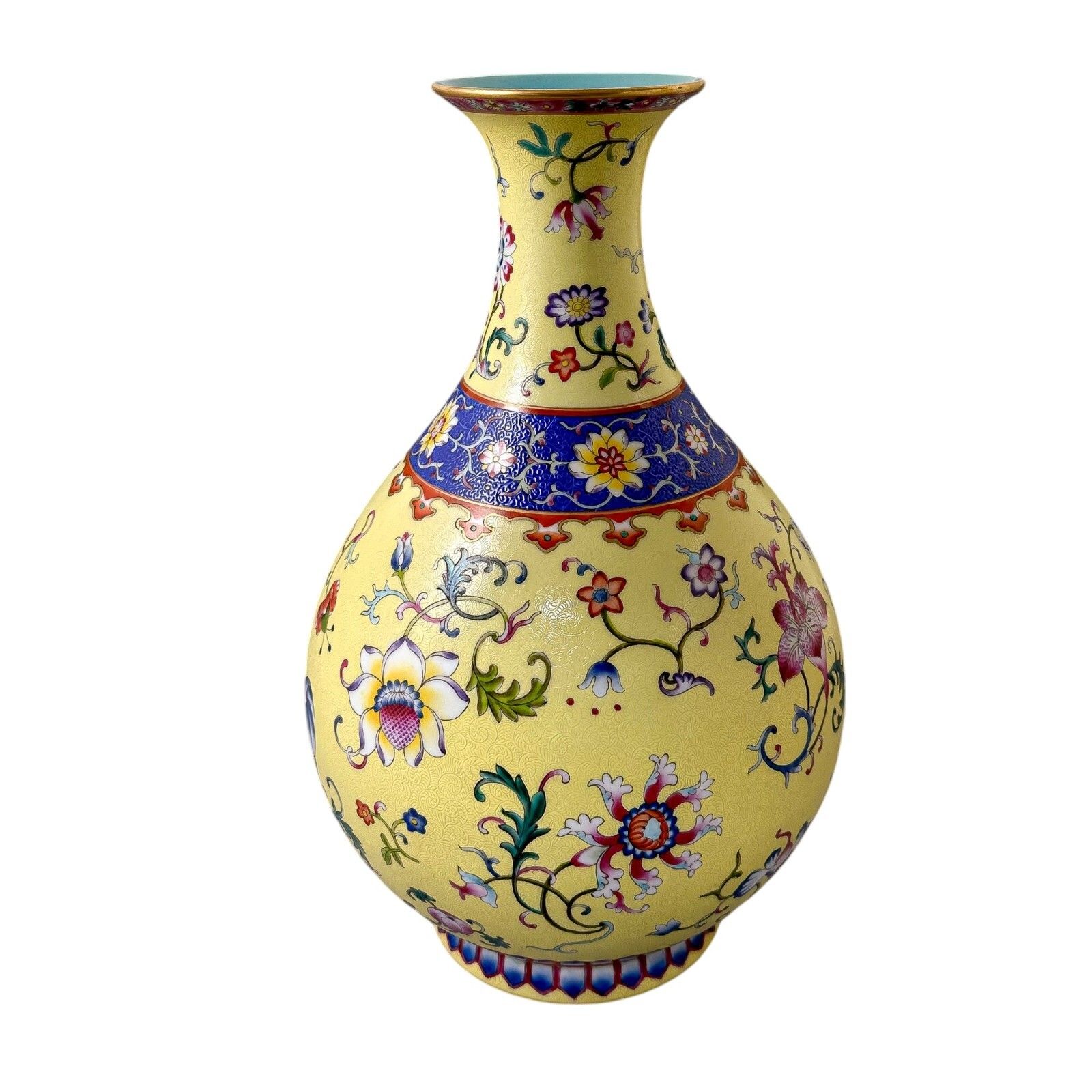 Antique Chinese Guangxu Yellow Ground Yangcai Floral Yuhuchunping Porcelain Vase