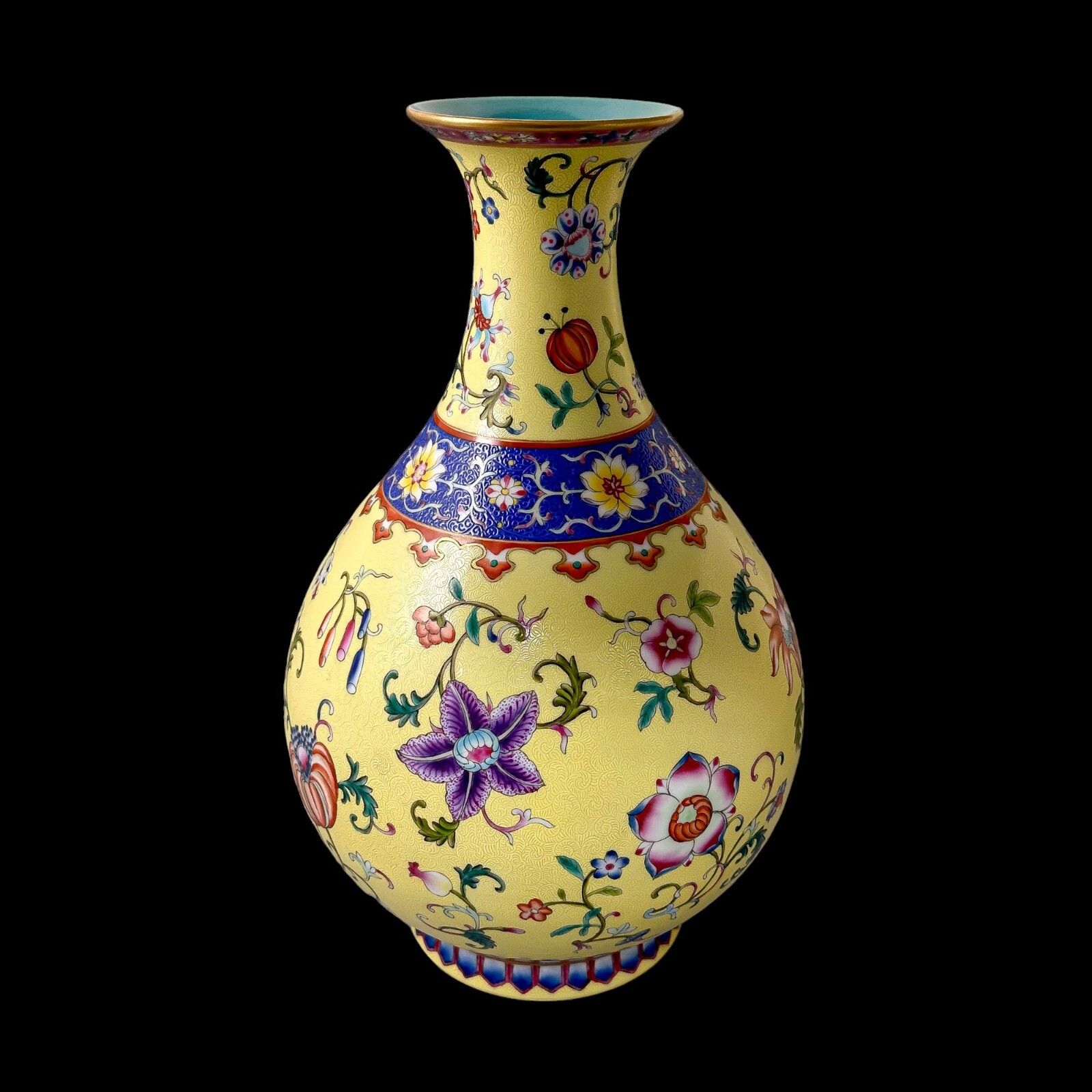Antique Chinese Guangxu Yellow Ground Yangcai Floral Yuhuchunping Porcelain Vase photo Home Decor