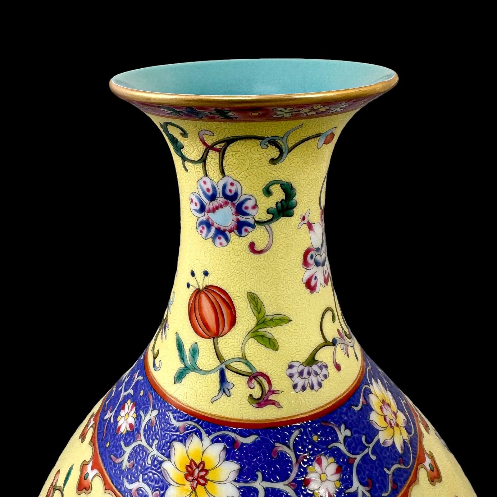 Antique Chinese Guangxu Yellow Ground Yangcai Floral Yuhuchunping Porcelain Vase photo vintage