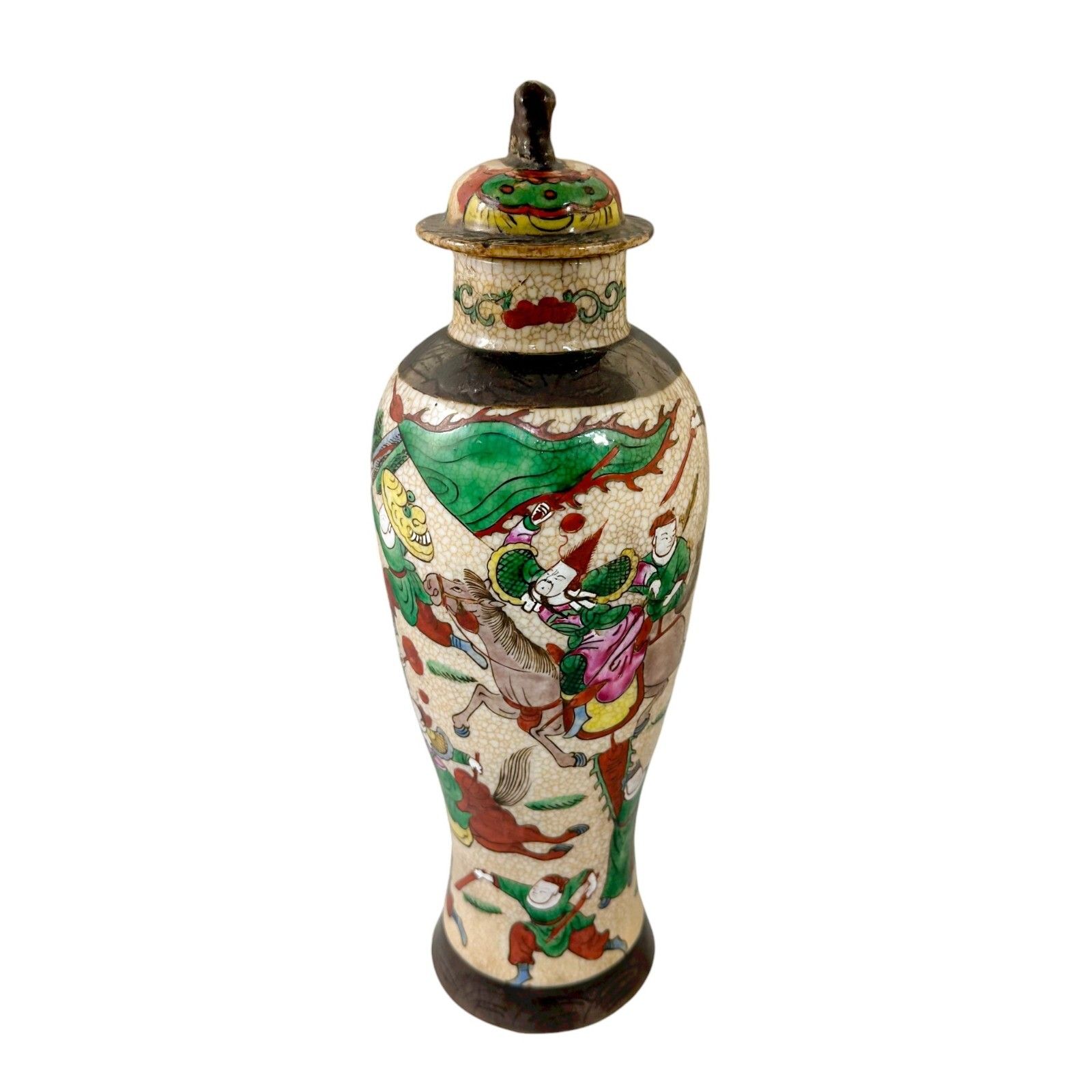 Antique 19th Century Chinese Chenghua Style Famille Verte Crackle Glaze Jar Vase