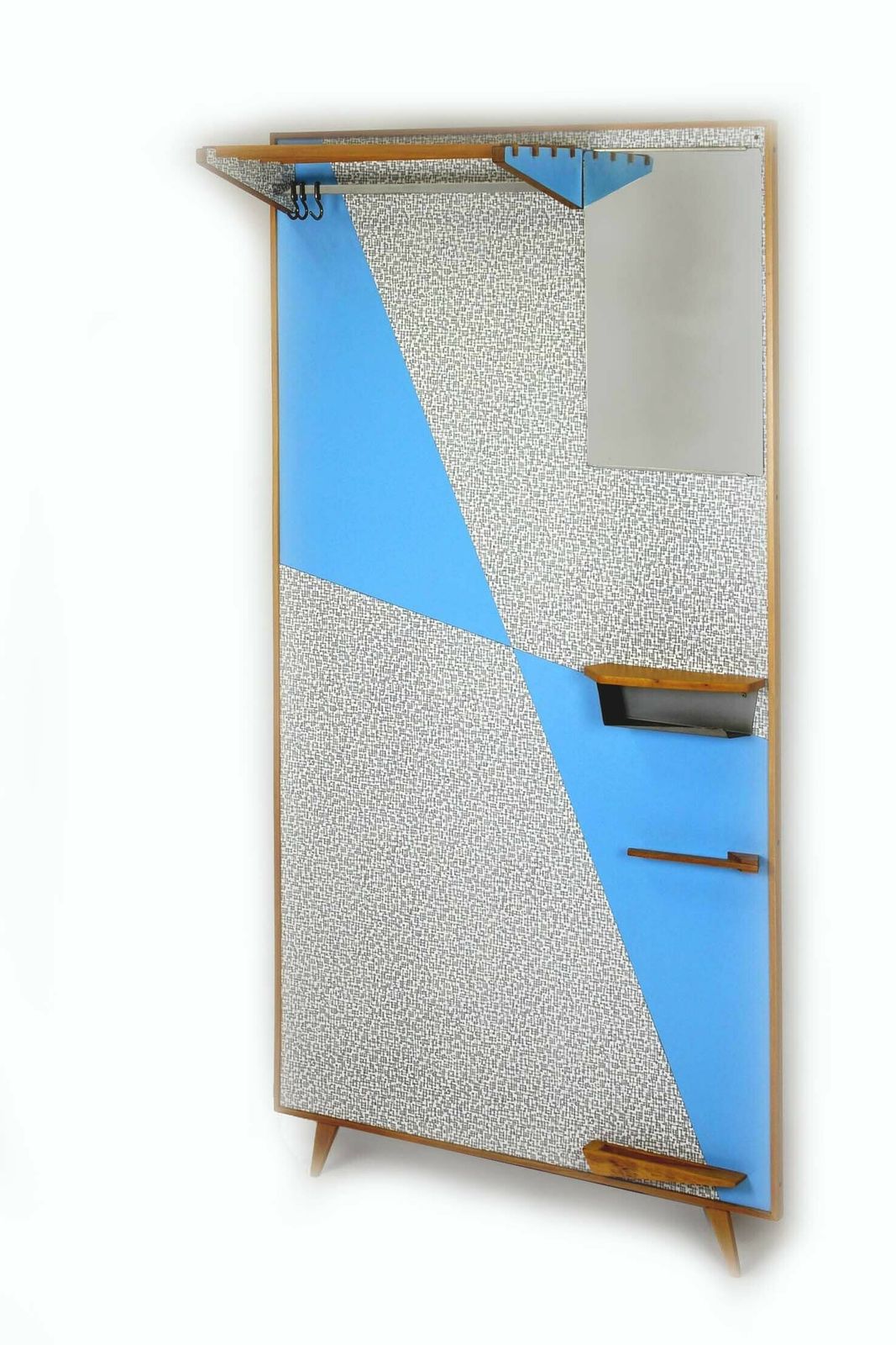 Restored Vintage Blue & Grey Geometric Coat Rack From Drevokov Blatna, 1972 photo buy