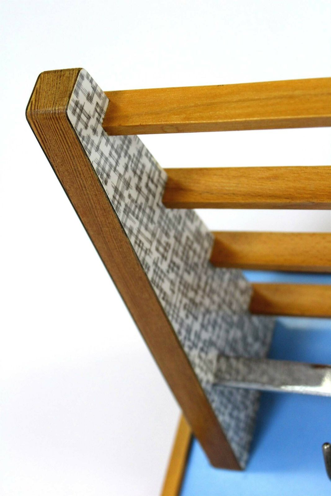 photo for sale Restored Vintage Blue & Grey Geometric Coat Rack From Drevokov Blatna, 1972