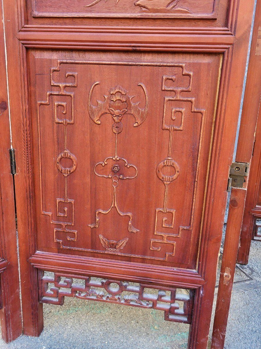 Large Carved Wooden Screen And Mirror, Asia, 20th Century photo vintage