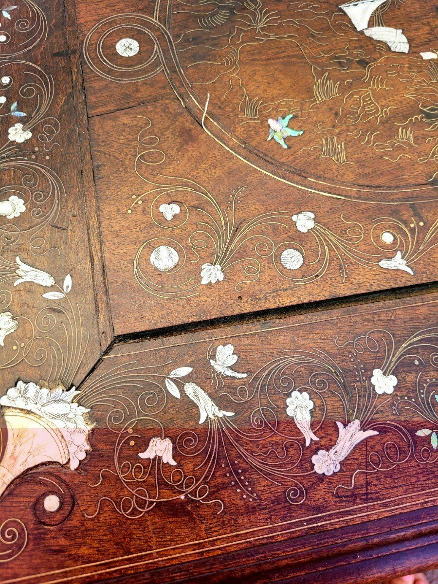 Furniture Oak And Walnut Table With Inlays, France 19th Century photo