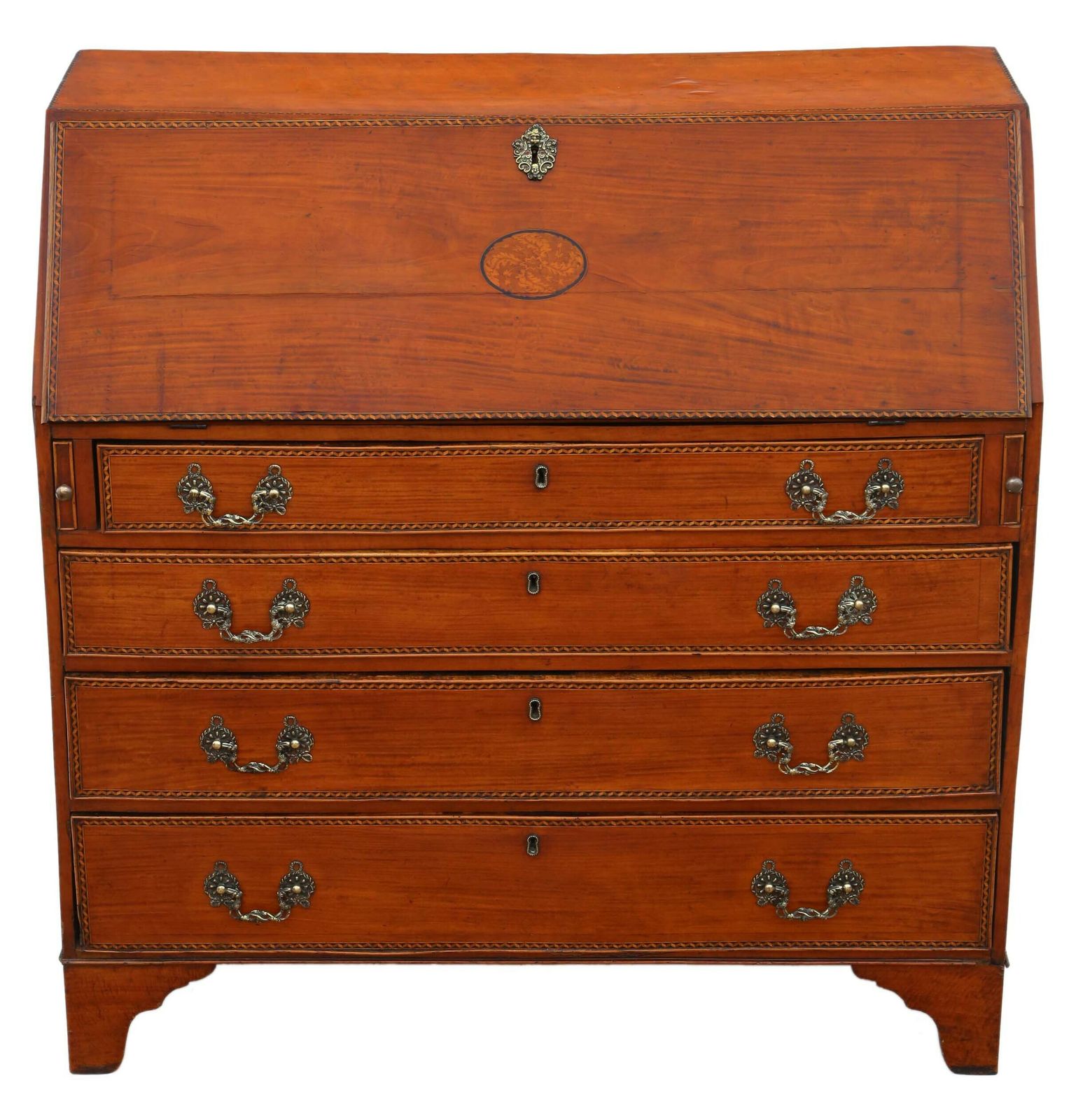 Antique Georgian 18th Century Satin Walnut Bureau Desk Writing Table – Elegant Classic Furniture photo for sale