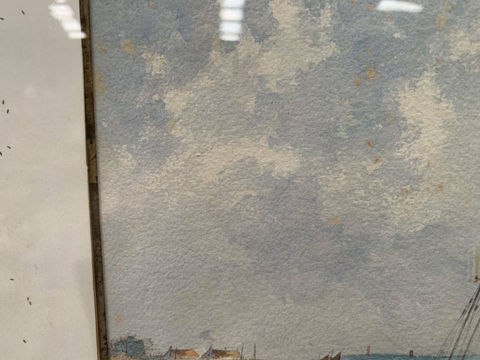 Marine Watercolor "Sailboat At Sea And Stranded On The Beach" 20th Century photo Art