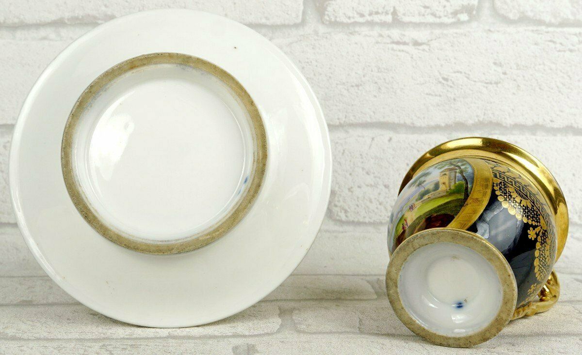 Cup And Its Saucer Porcelain Of Paris   Attributed To The Manufacture Of Darte   Ep. Early 19th Century photo vintage