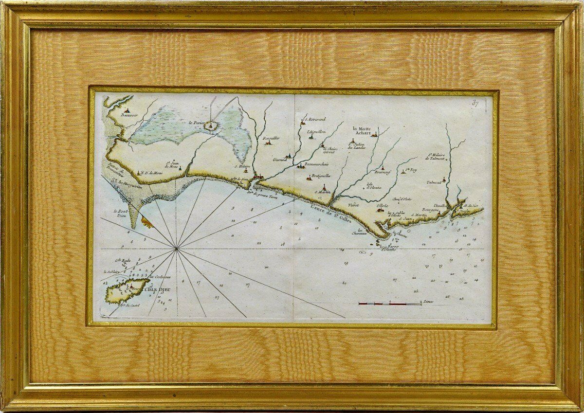 Rare Engraving Of A Marine Chart Of Vendée   No. 27   L'isle D'yeu   Sables D'olonne   18th Century