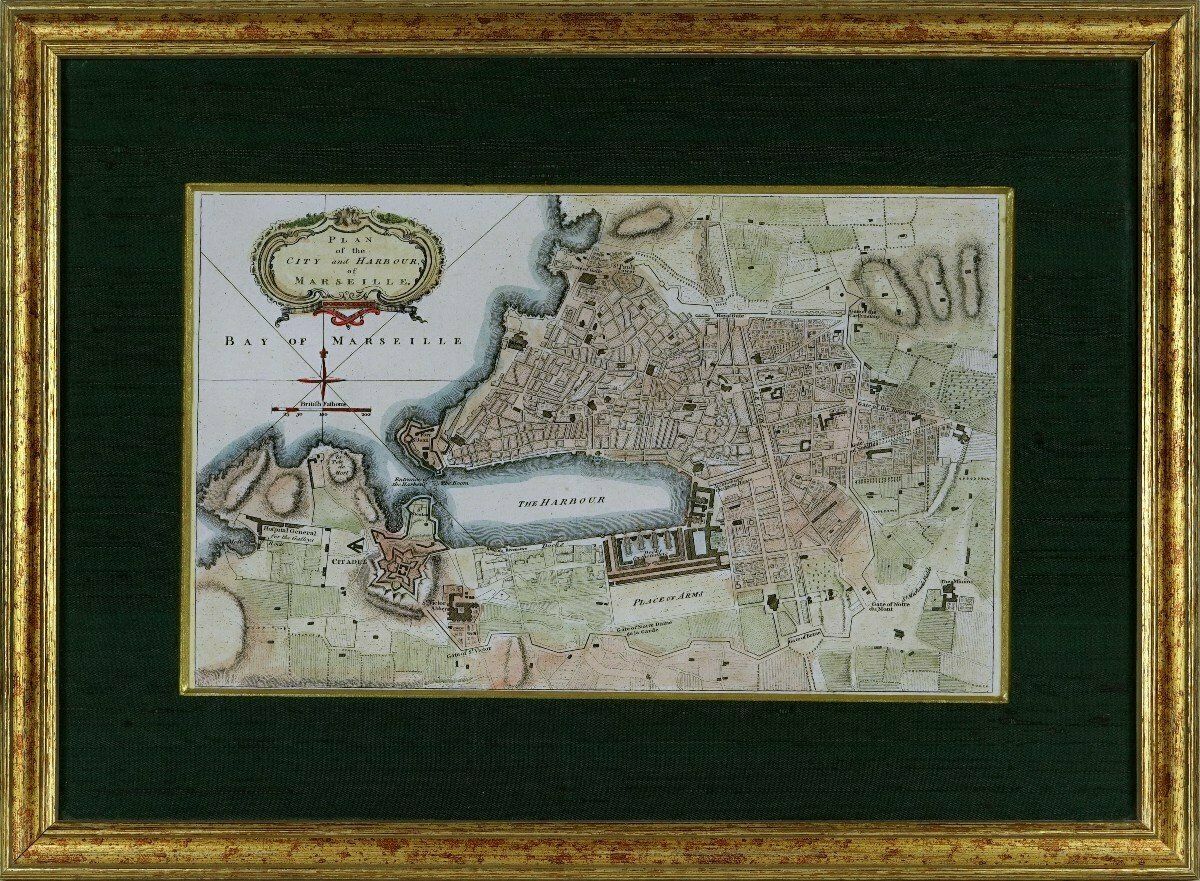 Rare Engraving   Map Of Marseille And Its Suburbs   Mid 18th Century