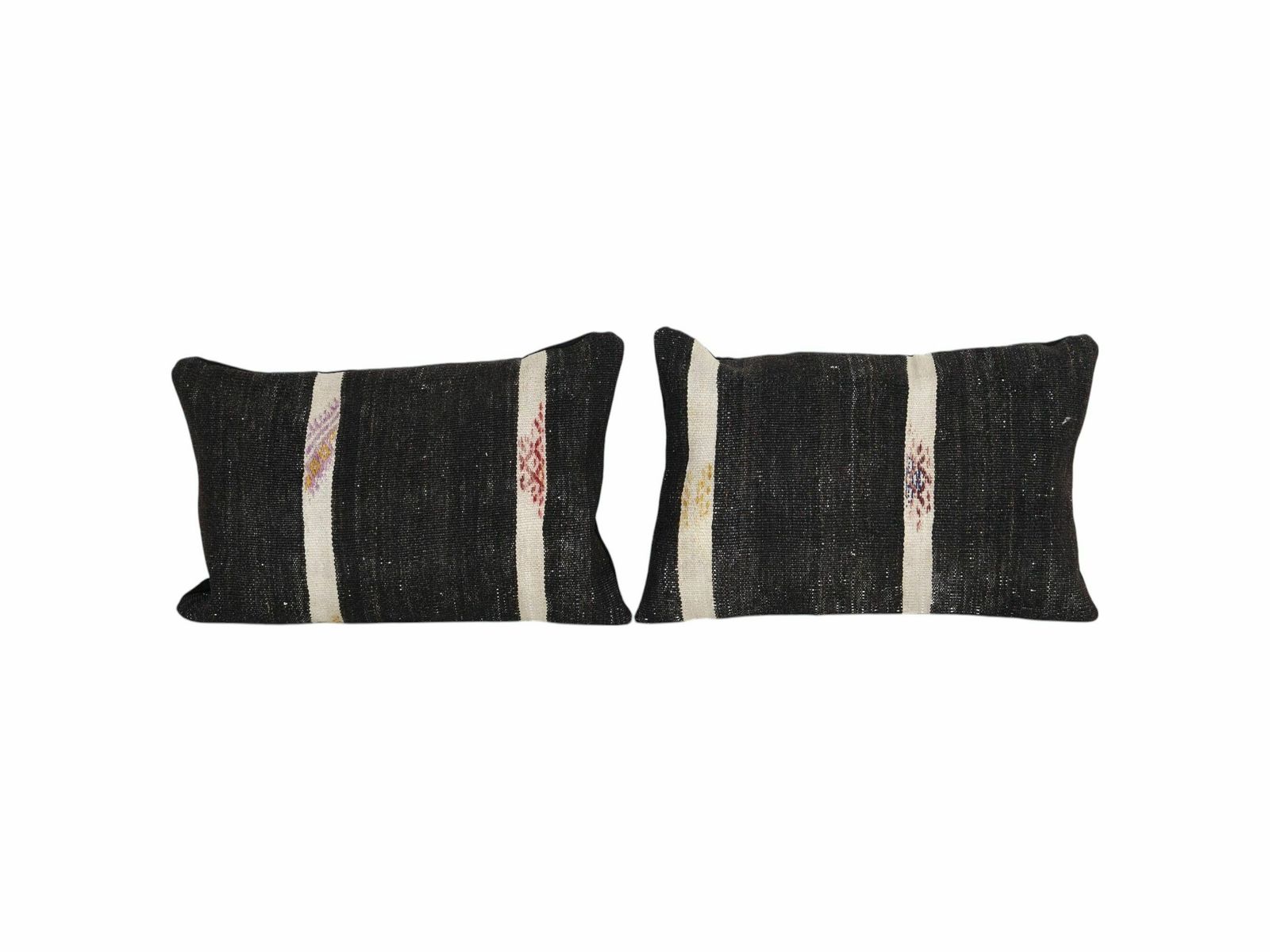 Striped Pillow Cases Fashioned Out Of A Mid 20th Century Anatolian Kilim, Set Of Two Lumbar Turkish Kilim Pillow Cover photo for sale