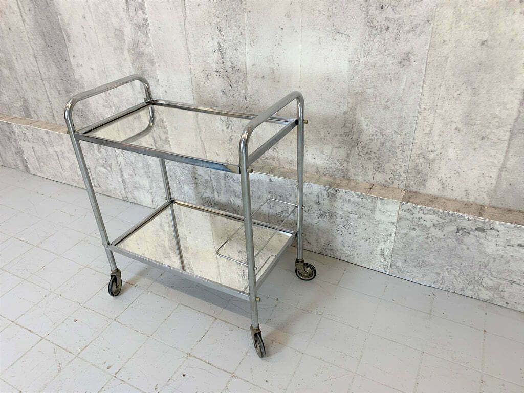 Chrome And Mirrored French Mid Century Drinks Trolley photo Furniture