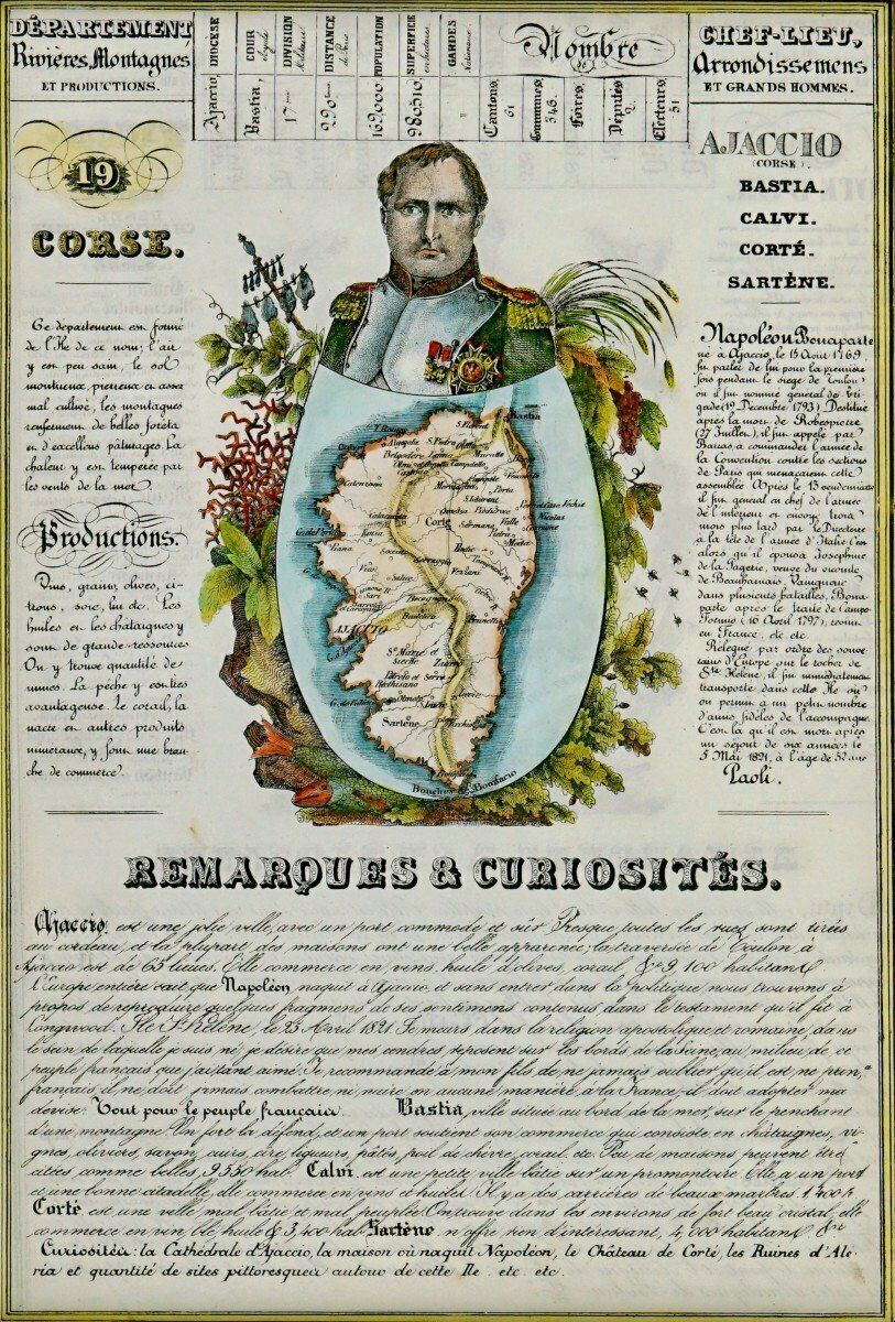 Engraving   Large Departmental Map "Corsica"   By J. Henry   Ep. Early 19th Century photo for sale