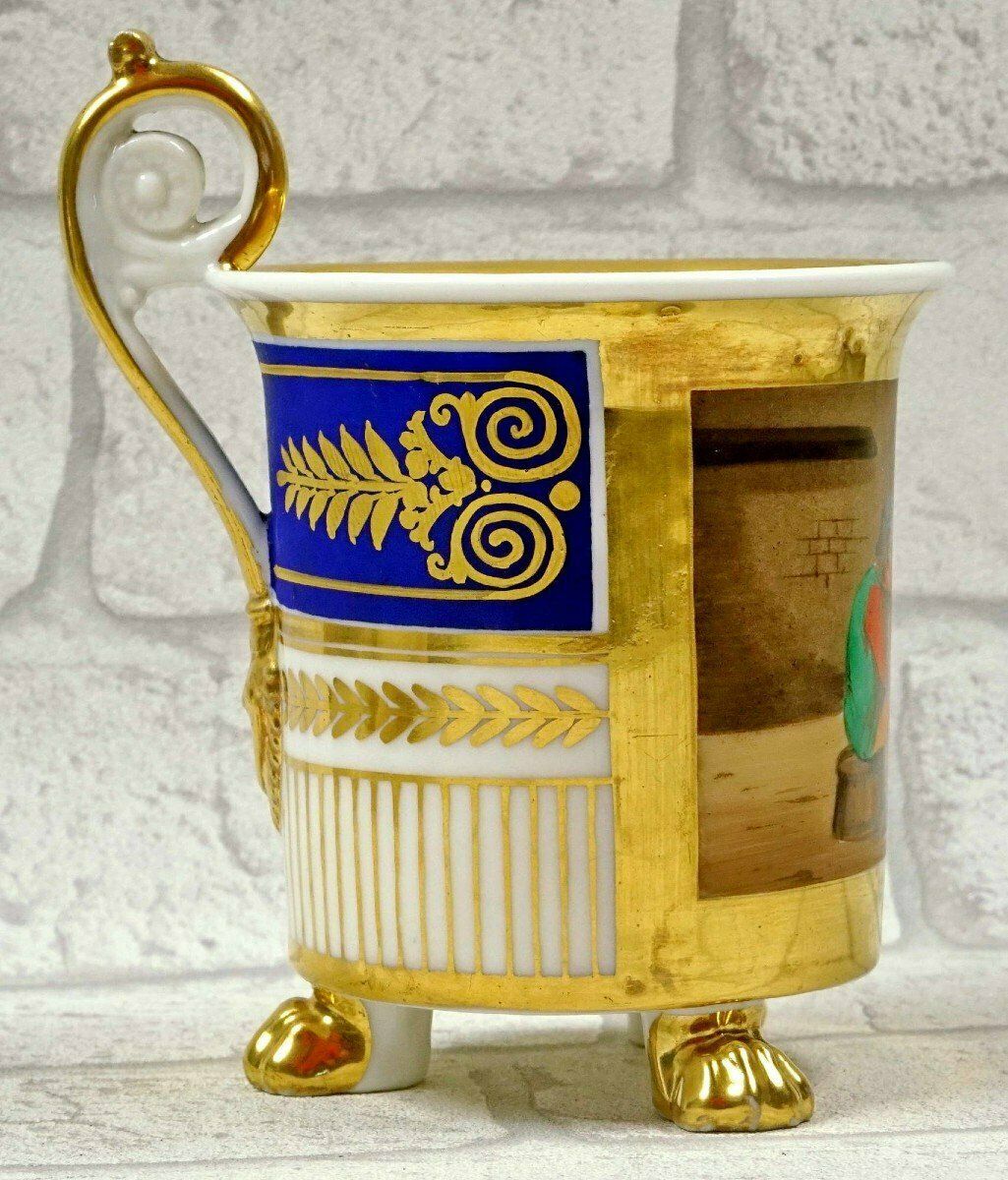 Large Tripod Chocolate Cup And Saucer In Paris Porcelain   Early 19th Century photo vinterior