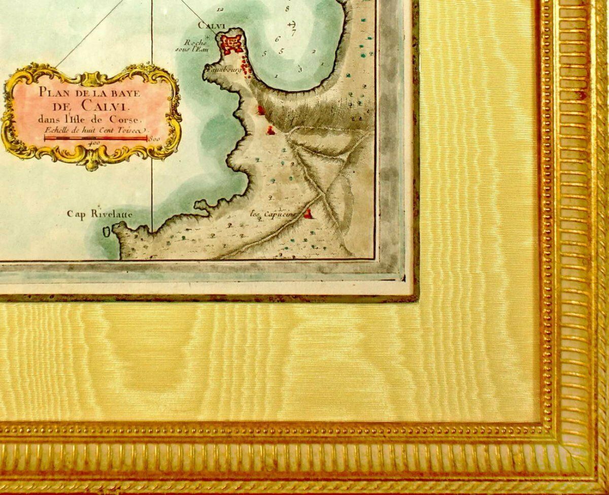 Corsica – Zeldzame Maritieme Kaartenets – Plattegrond Van De Baai Van Calvi Op Het Eiland Corsica – 18e Eeuw photo furniture
