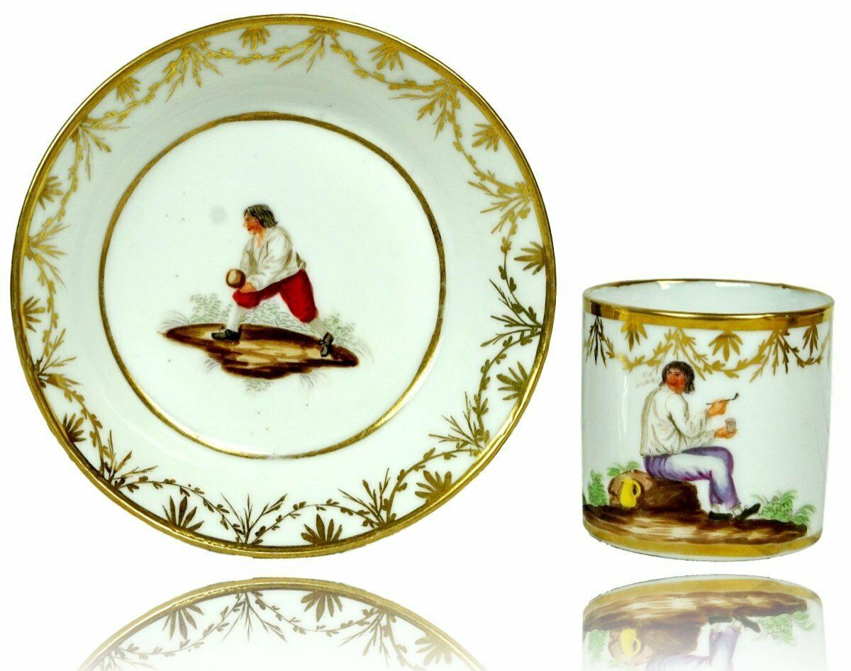 Paris Porcelain Cup And Saucer   Leboeuf Factory   Rue Thiroux   18th Century