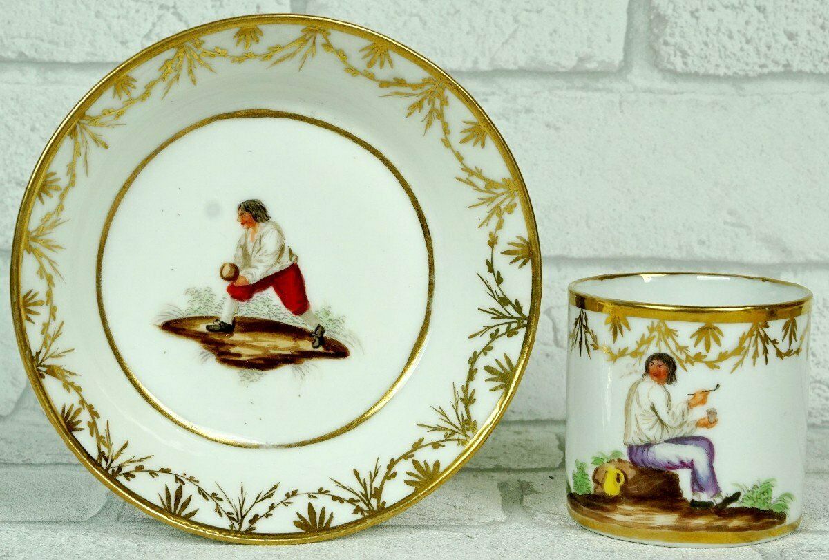 Paris Porcelain Cup And Saucer   Leboeuf Factory   Rue Thiroux   18th Century photo vintage