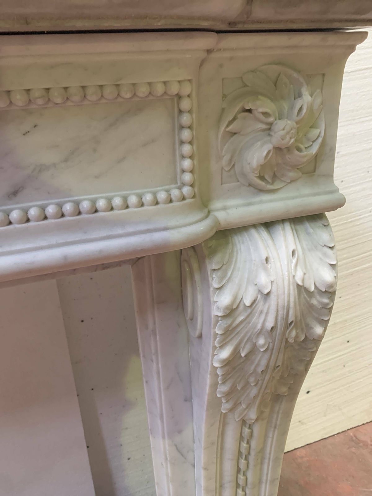 photo for sale Louis XVI Style Fireplace In White Carrara Marble, 19th Century