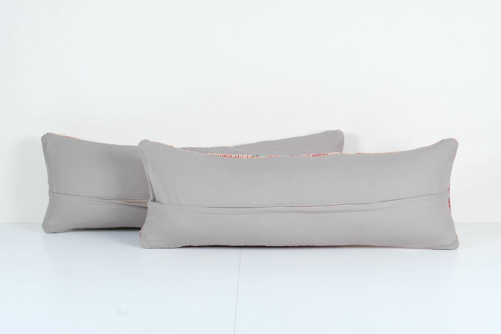 Oushak Lumbar Pillow, Pair Brick Red Carpet Bedding Pillow, Set Of Two Organic Wool Neutral  Bed Pillows photo for sale