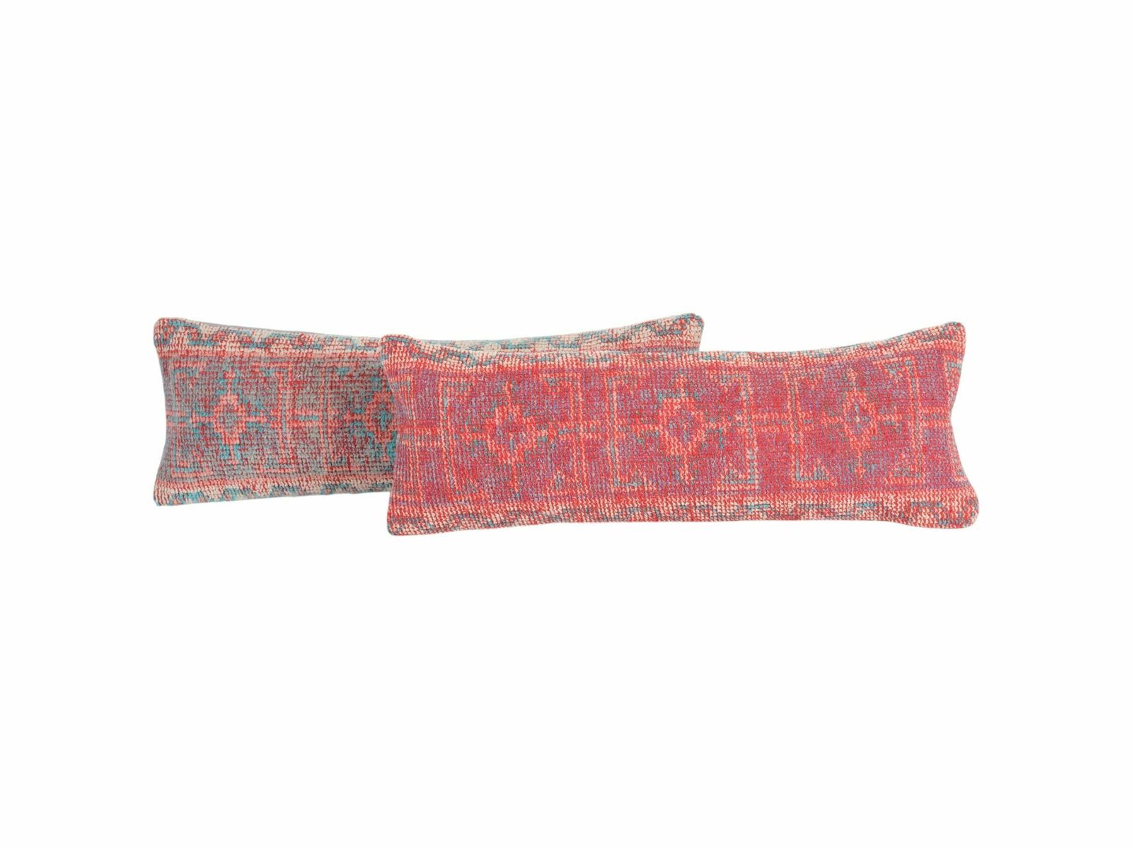 Oushak Lumbar Pillow, Pair Brick Red Carpet Bedding Pillow, Set Of Two Organic Wool Neutral  Bed Pillows