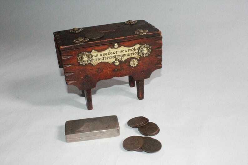 Antique Money Box 1894, Including Victorian Pennies. Unique Gift. photo Home Decor