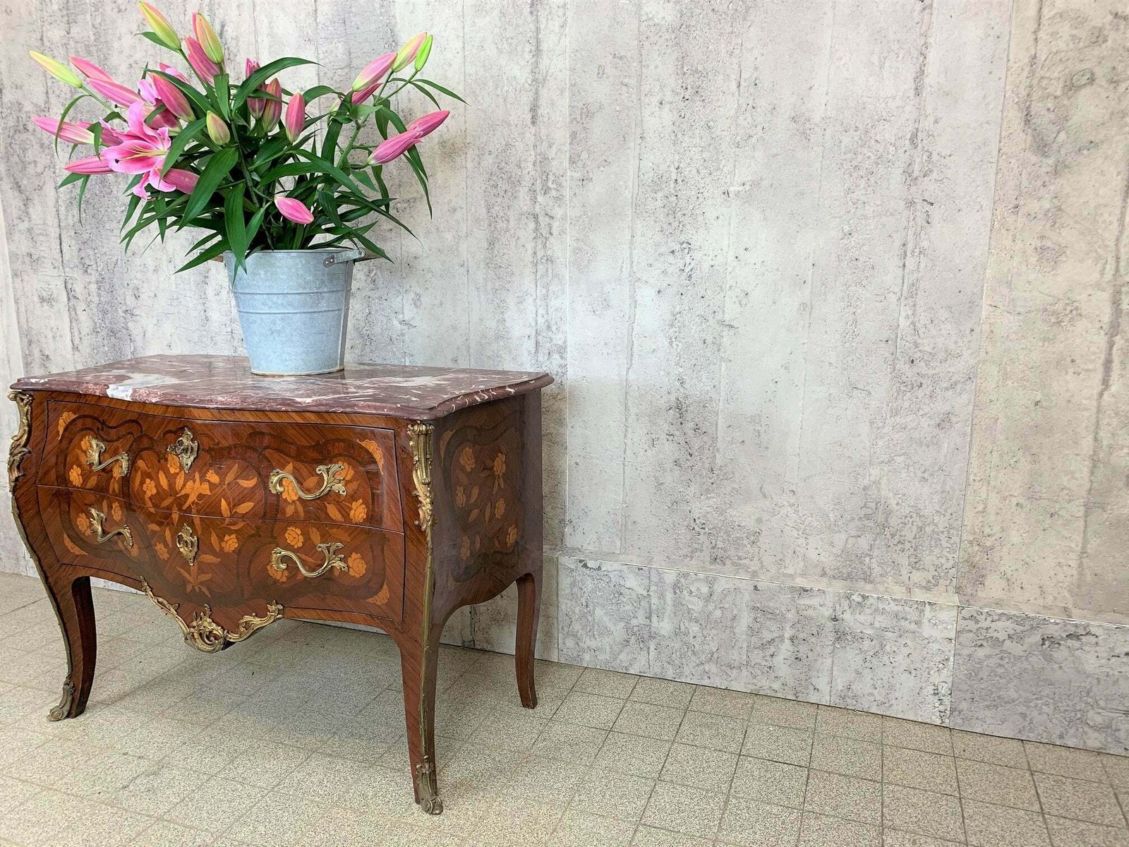 Louis XV Style Marble Topped Bombe Chest Of Drawers Commode photo furniture