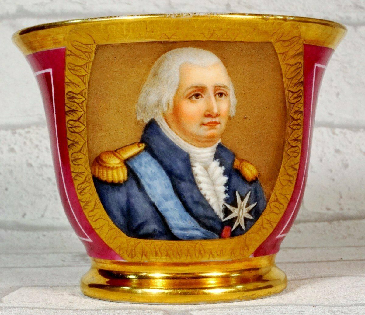 Large Chocolate Cup And Saucer In Paris Porcelain Representing King Louis XVIII photo furniture